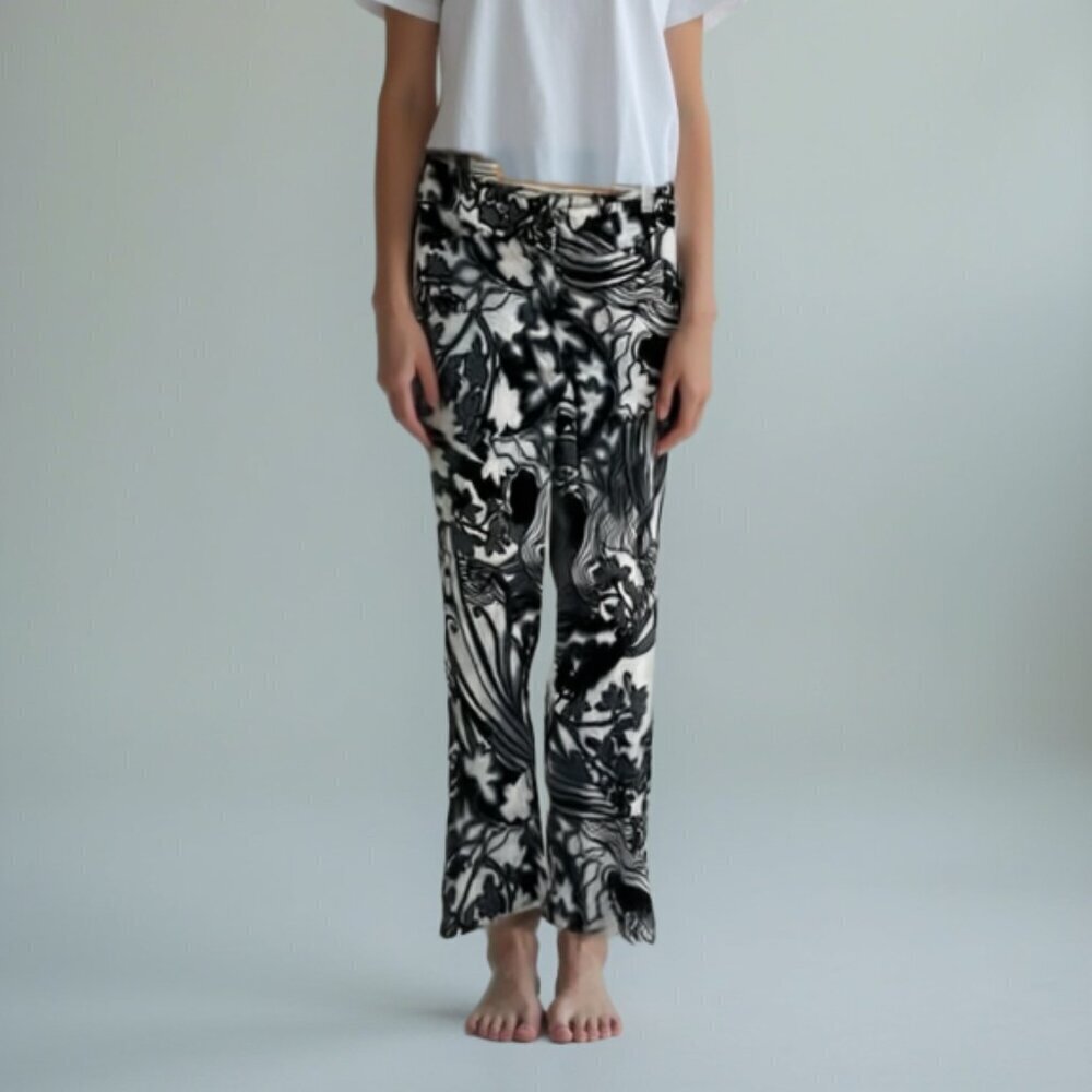 Marc Aurel Graphic Abstract Print Pants EU 40 | Black & White Patterned Trousers